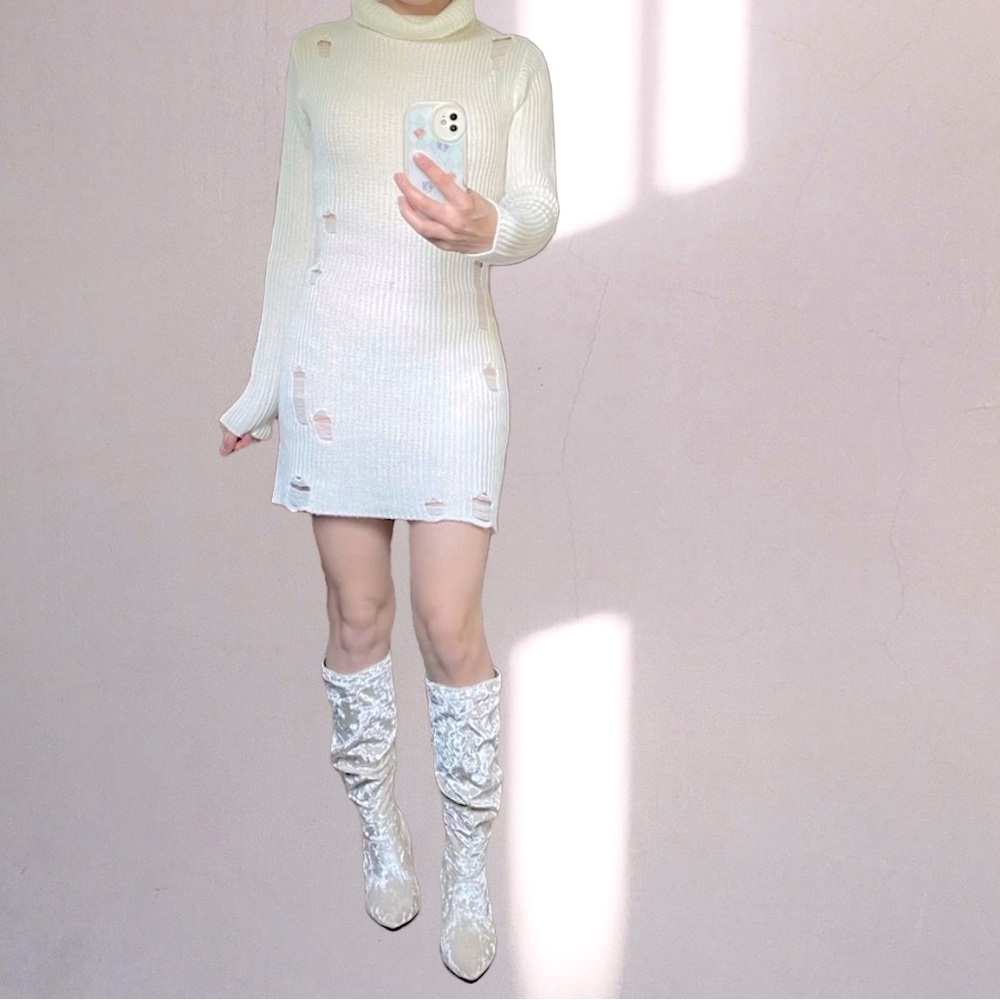 Ivory Turtleneck Sweater Dress